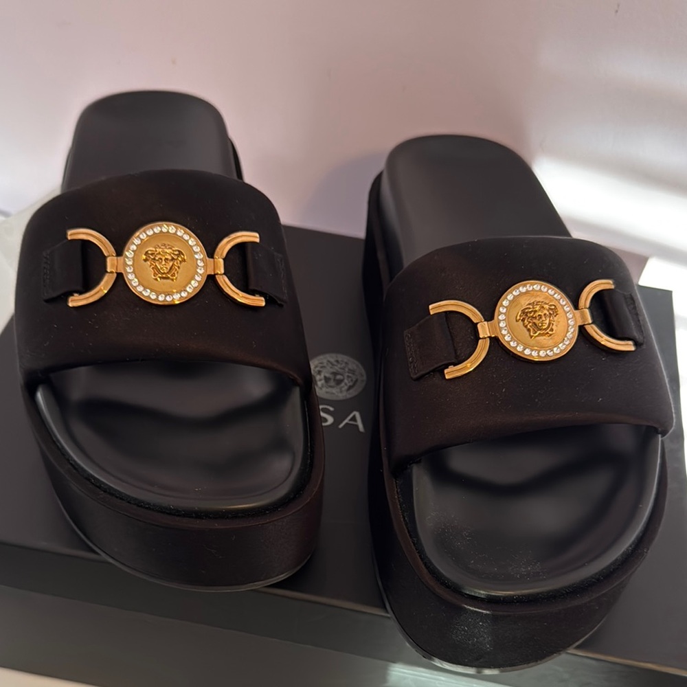 Versace Black and Gold Slide Sandals
